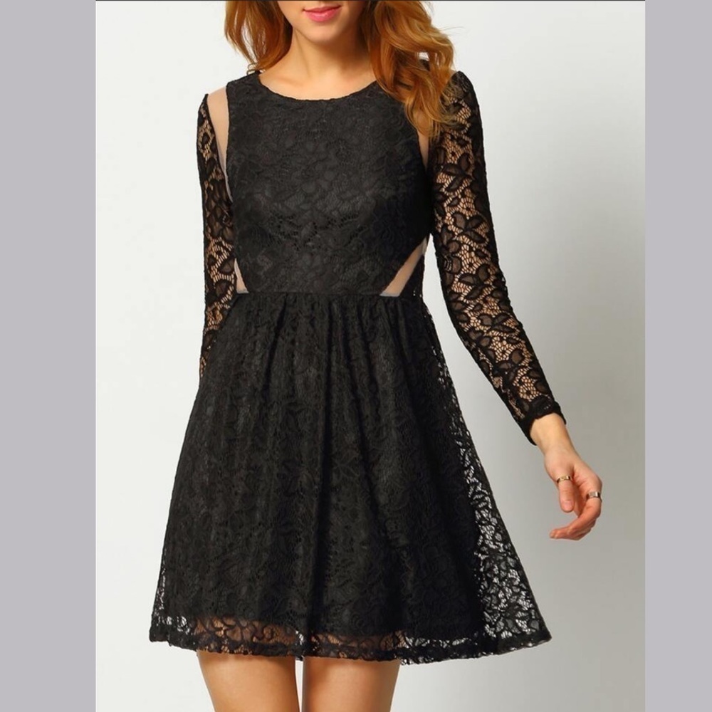 Abercrombie & Fitch Y2K Black Lace 3D Dress 3/4 Sleeves Whimsygoth romantic M